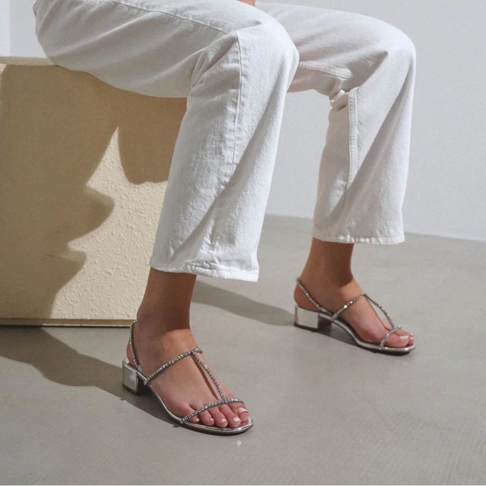 Christian Louboutin Simple Queenie Sandal 25 Silver Rhinestone Size 38 - Picture 2 of 8